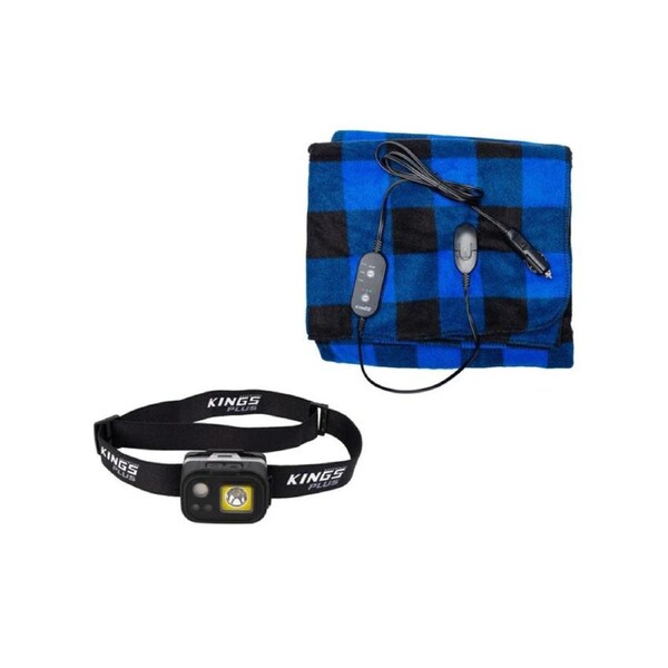 Kings 12V Heated Blanket washable 140x100cm + Rechargeable LED Head Torch