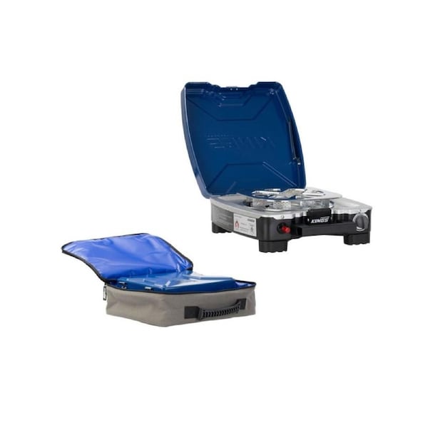 Kings Single Burner Gas Stove 11,000 BTU Burner - 360° Windbreak Camping + Bag