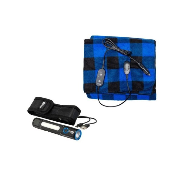 Kings 12V Heated Blanket washable 140x100cm+ Lithium Rechargeable Torch