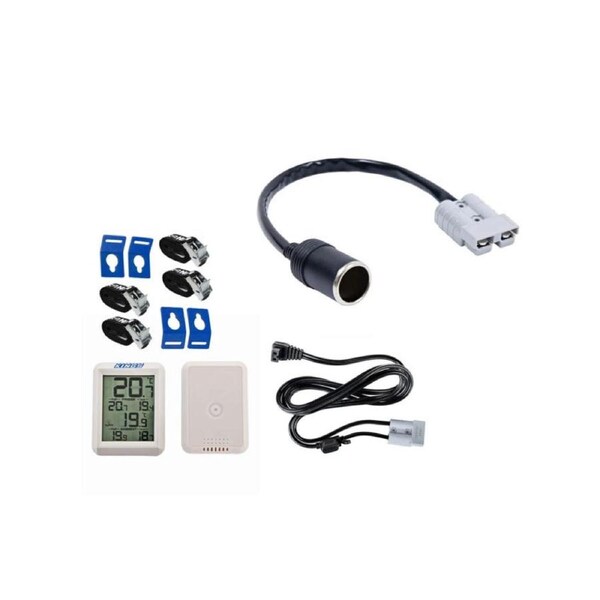 Kings Quick-Connect to Cigarette Socket Adapter + 1.8m Fridge Cable + Fridge Tie Down Straps - 4 Pack + Wireless Fridge Thermometer