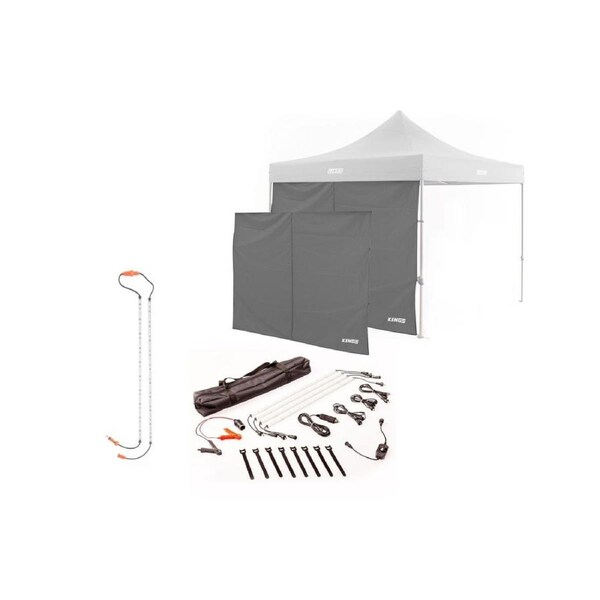 2x Kings Gazebo Wall + 4 Bar LED Camp Light Kit + Orange LED Camp Light Extension Kit