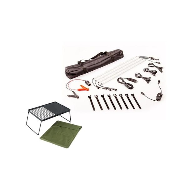 Adventure Kings 4 Bar Camp Light Kit + BBQ Plate incl Canvas Bag