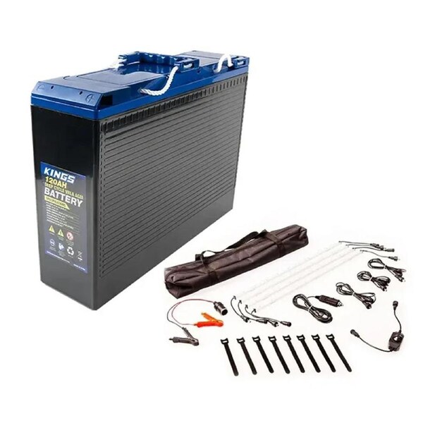 Adventure Kings 120Ah Slim line AGM Battery + 4 Bar LED Camp Light Kit