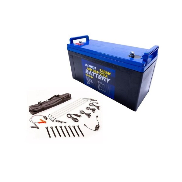 Kings 12V 138Ah Deep Cycle Battery + 4 Bar Camp Light Kit