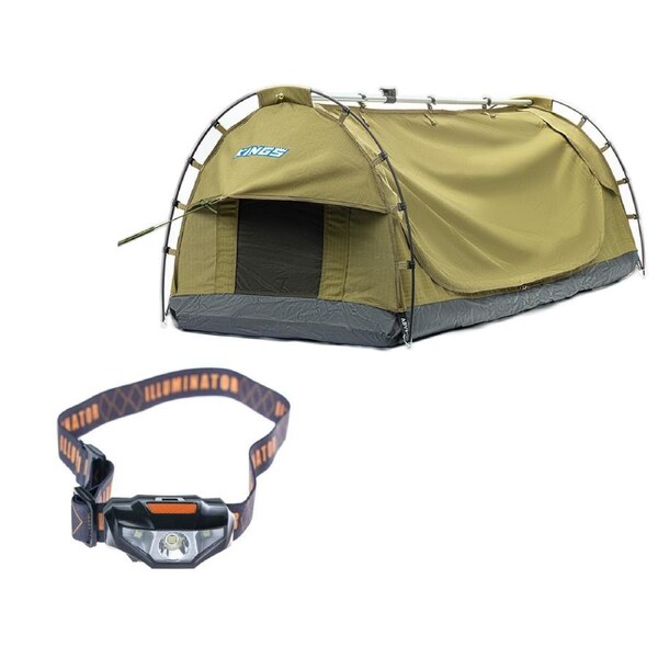 Adventure Kings Deluxe Escape Single Camping Swag + LED Head Torch