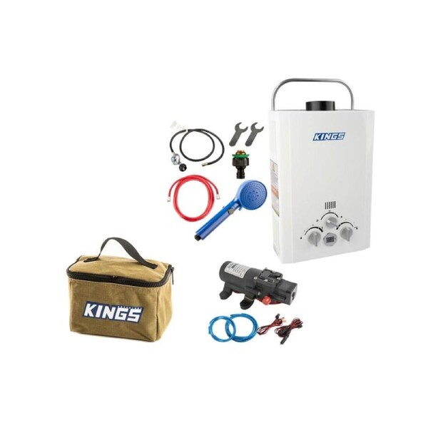 Adventure Kings Portable Camping Gas Hot Water System + Toiletry Canvas Bag