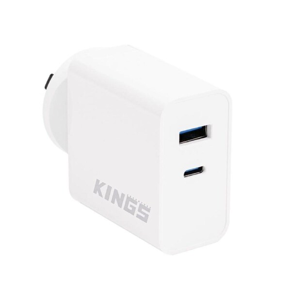 Kings 65W AC USB Adaptor - USB C and USB A Output - Included USB C Cord - Gallium Nitride (GaN) Technology