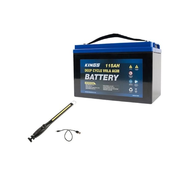Adventure Kings AGM Deep Cycle Battery 115AH + Rechargeable Lithium LED Worklight