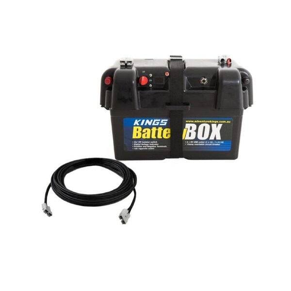 Adventure Kings 12v Battery Box USB Cig Socket + 12m Solar Panel Extension Lead