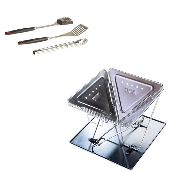 KINGS Portable Folding Fire Pit Stainless Steel + BBQ Tool Set Picnic Camping