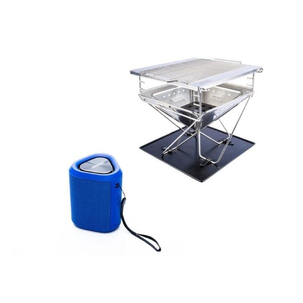 Adventure Kings Folding Fire Pit BBQ Grill + Bluetooth Speaker Outdoor Portable