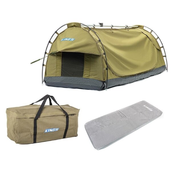 KINGS Single Camping Hiking Swag + Self-Inflating Foam Mattress Mat + Canvas Bag