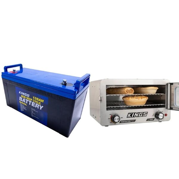 Adventure Kings 12v Portable Travel Camping Oven + 138Ah AGM Deep Cycle Battery