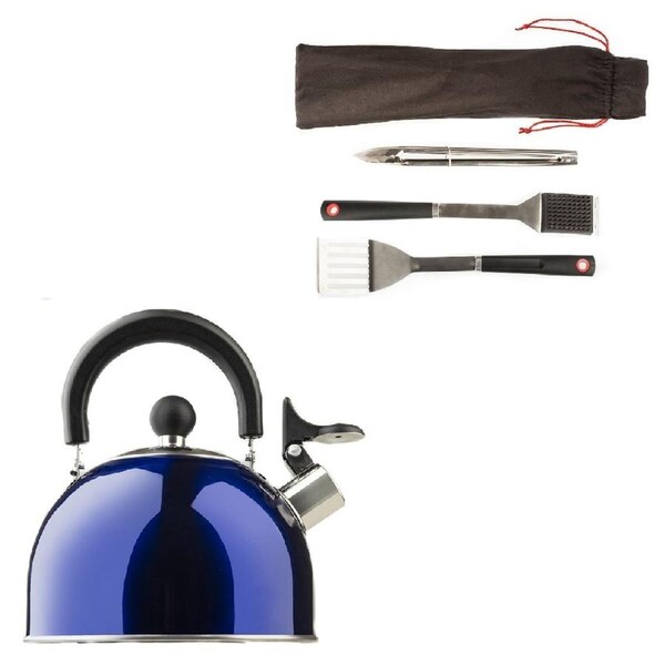 Kings BBQ Utensil Picnic Tool Set Stainless Steel + 2L Outdoor Camping Kettle