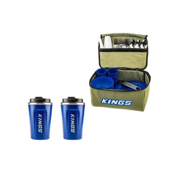 KINGS 37 Piece Six-Person BBQ Picnic Set + 2x 380ml Coffee Cup Vacuum Travel Mug