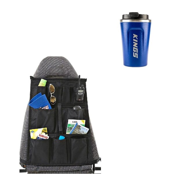 Adventure Kings Coffee Cup 380ml Vacuum Travel Mug + Car Seat Organiser Storage