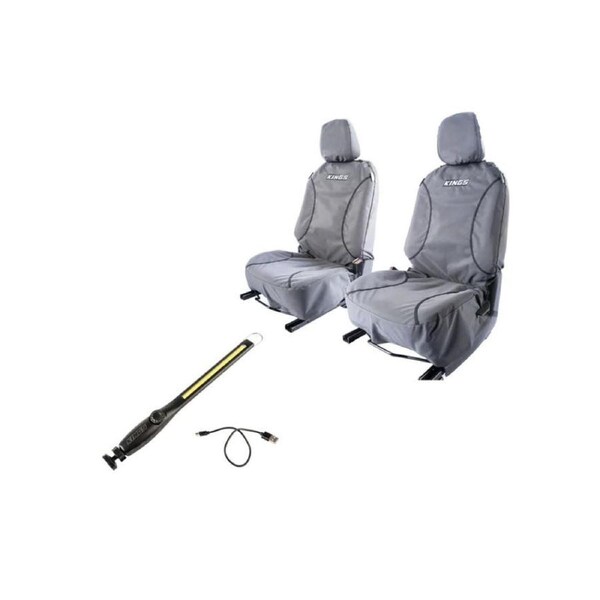 KINGS Universal Premium Canvas Seat Covers (Pair) + Rechargeable LED Work Light