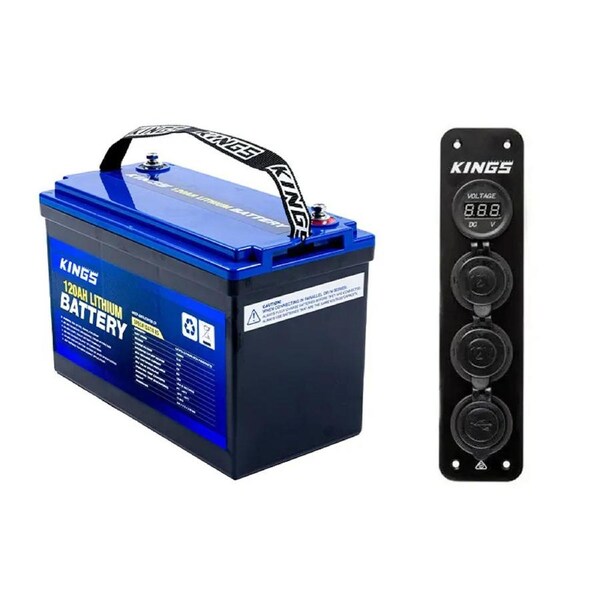 Adventure Kings 120Ah Lithium LiFePO4 Battery Prismatic Cells + 12v Accessory Panel 4WD Caravan