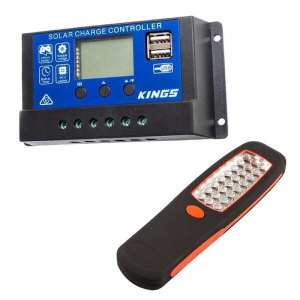 Adventure Kings 15A PWM Solar Regulator + LED Work Light 24 LEDs Rubber Casing