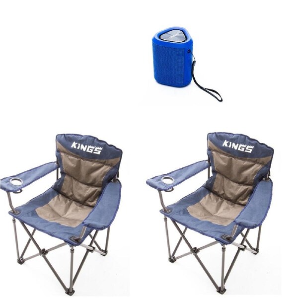 2x Adventure Kings Portable Camping Chair + Bluetooth Speaker Wireless Outdoor