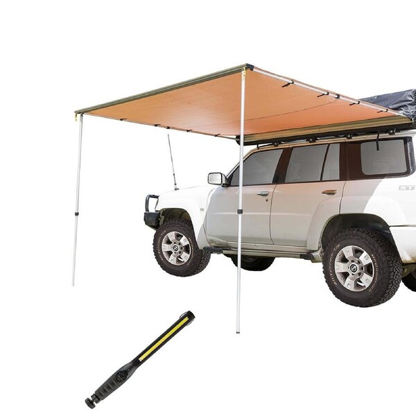 Adventure Kings 2.5x2.5m Car Side Awning + Rechargeable Lithium LED Work light
