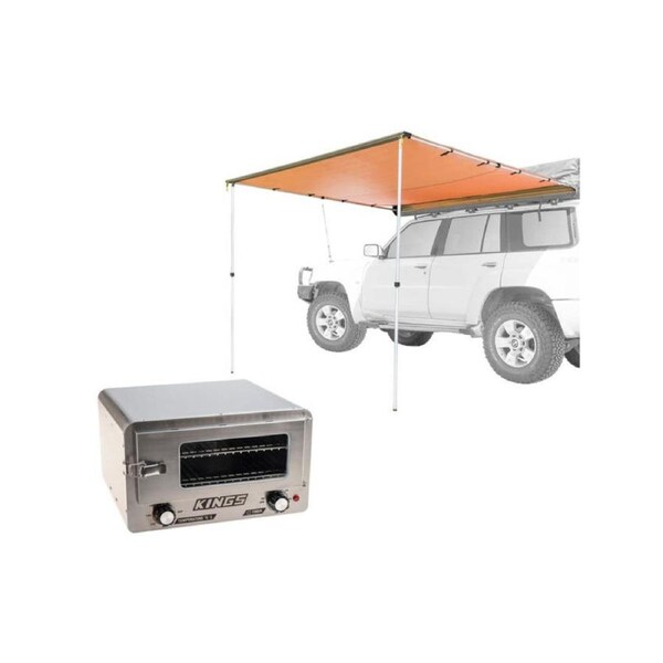 Adventure Kings 12v Portable Travel Camping Oven + 2.5m x 2.5m Car Side Awning