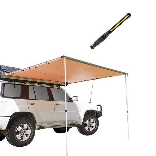 Adventure Kings 2x2.5m Car Side Awning + Rechargeable Lithium LED Work light 4x4