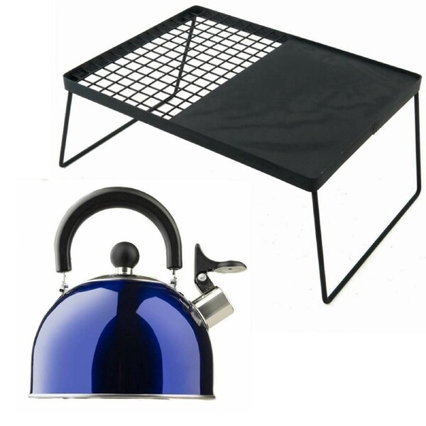 Adventure Kings Camp Fire BBQ Plate Grill + 2L Camping home Kettle Portable 4WD