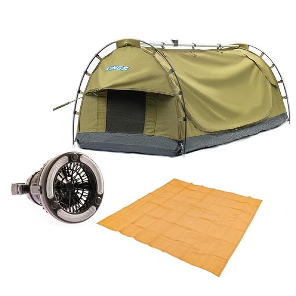 KINGS Deluxe Escape Single Swag + Mesh Flooring 3mx3m + 2in1 LED Light & Fan