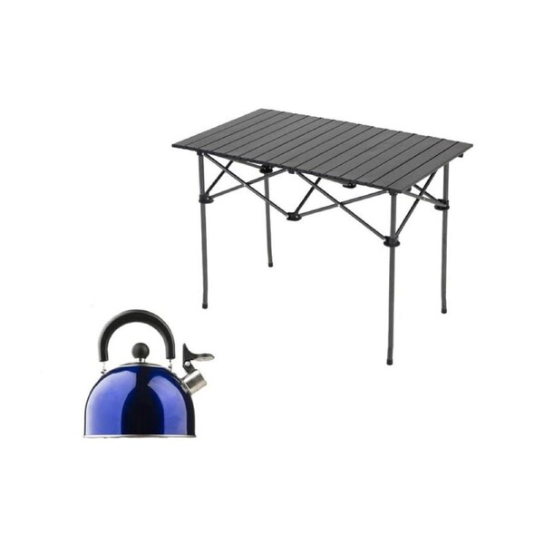 Adventure Kings Aluminium Roll-Up Camping Table + 2L Outdoor Portable Kettle 4WD