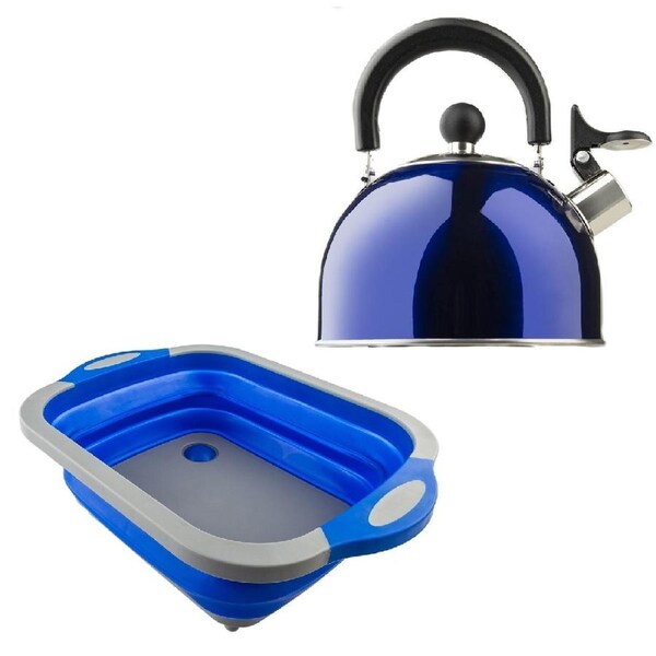 Adventure Kings Collapsible Sink Wash Tub Portable Outdoor + 2L Camping Kettle