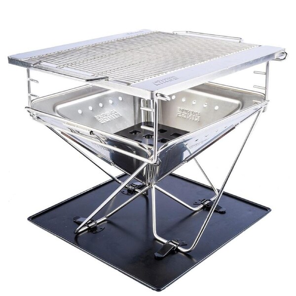 Adventure Kings Premium Stainless Steel Folding Firepit + Firepit Grill 42 cm x 32 cm