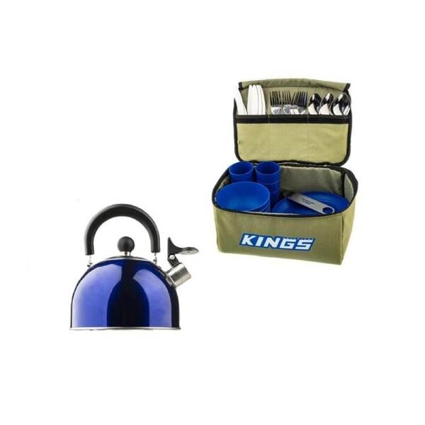 Kings 37 Piece BBQ Picnic Set Travel 4WD 4X4 Cutlery + 2L Outdoor Camping Kettle