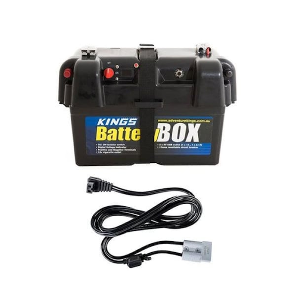 Adventure Kings Battery Box 12V + 1.8m 12v Fridge Cable Anderson-Style Plug