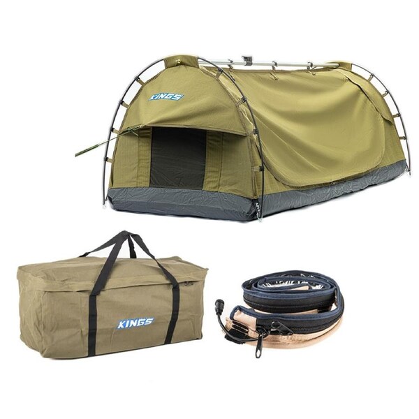 KINGS Deluxe Escape Single Swag Tent + Premium Canvas Bag + LED Strip Light 1.3m