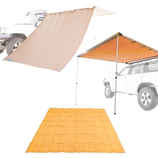 Adventure Kings Side Awning 2x2.5m + Mesh Flooring 3x3m Mat + Awning Side Wall