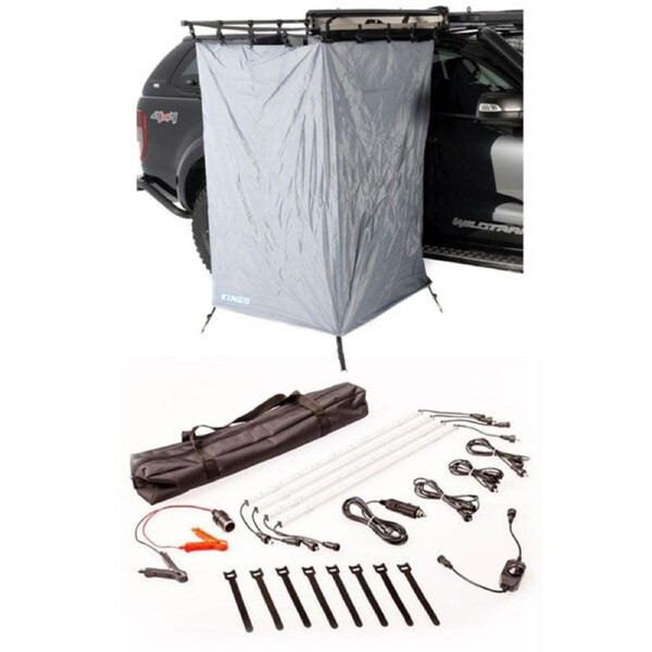 Adventure Kings Instant Ensuite Awning Shower Tent + 4 Bar Camp LED Light Kit