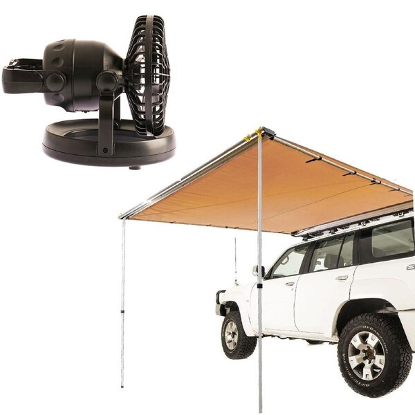Adventure Kings 2in1 LED Light & Fan Hook & Stand Mount + Awning 2x2.5m Camping