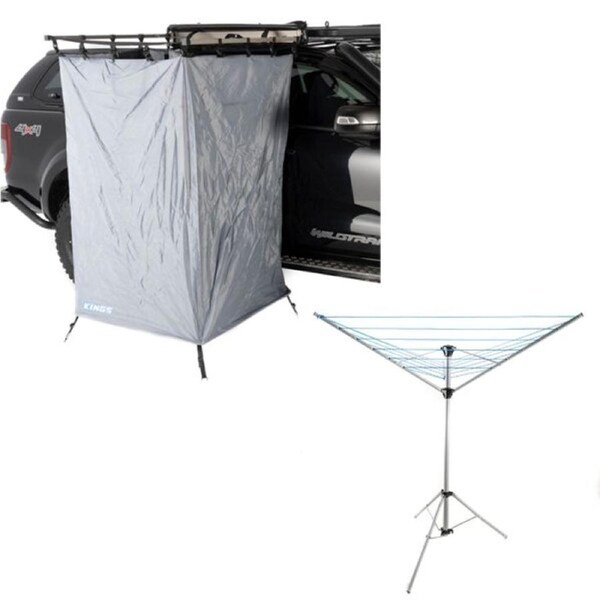 KINGS Awning Shower Tent 30 Second Setup + Camping Clothesline 6 Lines Rotating