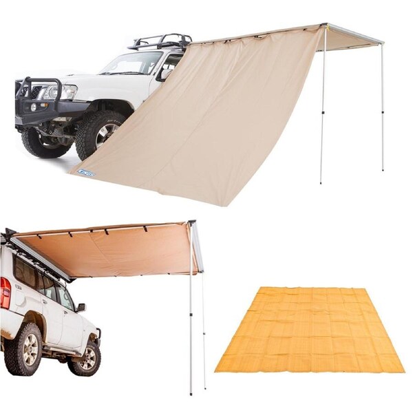 Adventure Kings Car Side Awning 2x3m + Mesh Flooring 3mx3m + Awning Side Wall