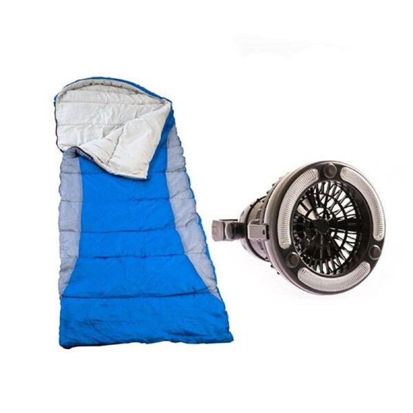 Adventure Kings Right-Hand Zipper Hooded Sleeping Bag + 2in1 LED Light & Fan