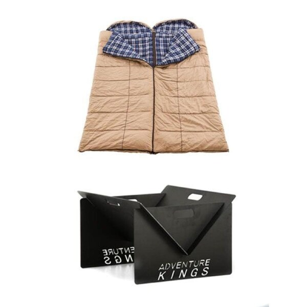 2x Premium Sleeping bag -5°C Left and Right Zipper + Portable Steel Fire Pit 4WD