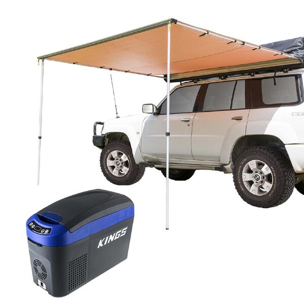 Adventure Kings 15L Centre Console Fridge Freezer + Side Awning 2.5x2.5m UPF50+