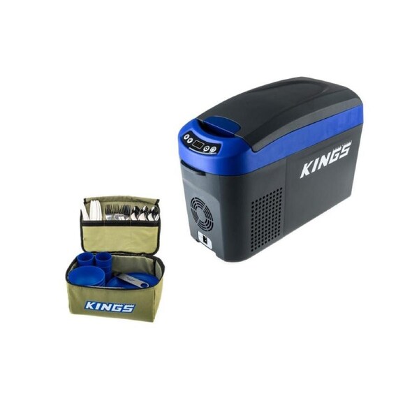 Adventure Kings 15L Centre Console Fridge Freezer + 37 Piece Picnic Set Camping