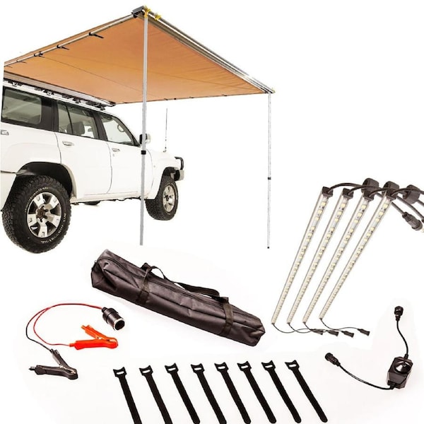 Adventure Kings 2x2.5m Car Side Awning 4WD UTE SUV + 4 Bar LED Camping Light Kit
