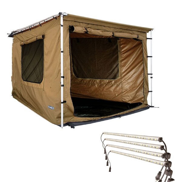 Adventure Kings 2x3m Awning Tent + Illuminator 4 Bar Camp Light Kit LED dimmer