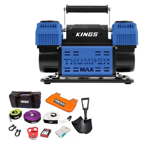 Hercules 4WD Winch Recovery Kit 4x4 + Dual Air Compressor Snatch Strap Recovery