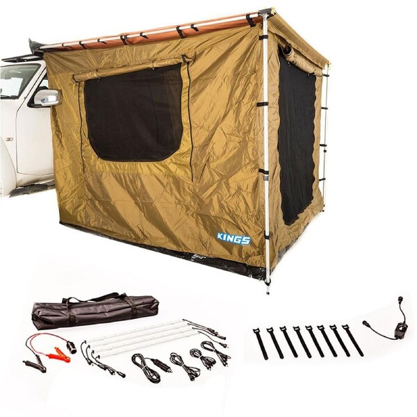 Adventure Kings 2.5x2.5m Awning Tent + Illuminator 4 Bar Camp Light Kit Camping