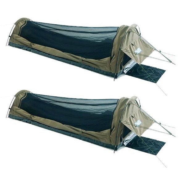 2x Adventure Kings Single Camping Swag Kwiky 260gsm Ripstop Canvas 50mm mattress