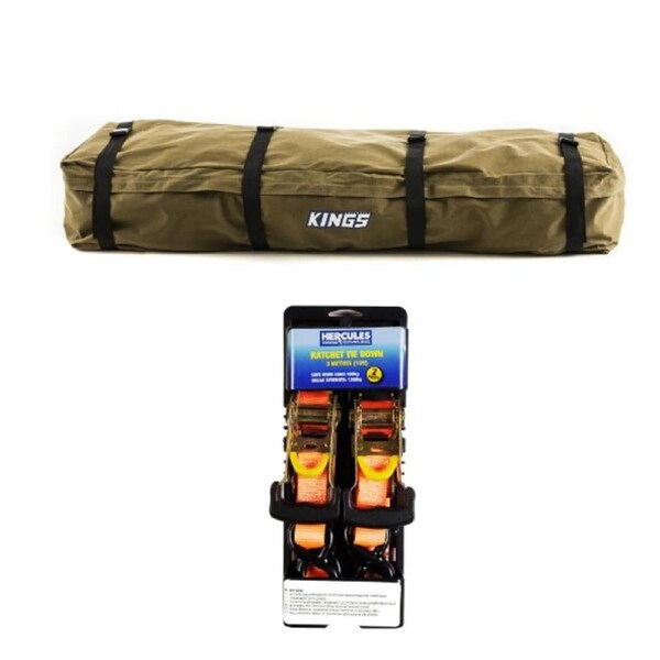 KINGS Roof Top Canvas Bag Camping + Hercules Heavy Duty 3m Ratchet Strap 2 Pack